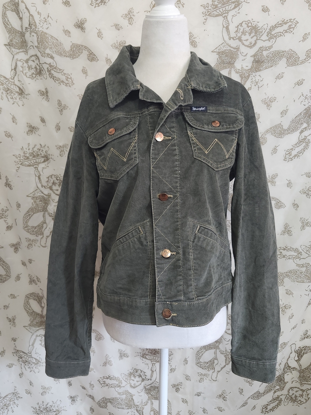 Wrangler Olive Green Corduroy Trucker Jacket - Size Medium M